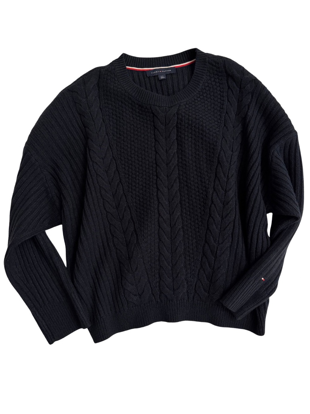 Tommy Hilfiger Cable Knit Sweater Womens L Navy Blue Crewneck